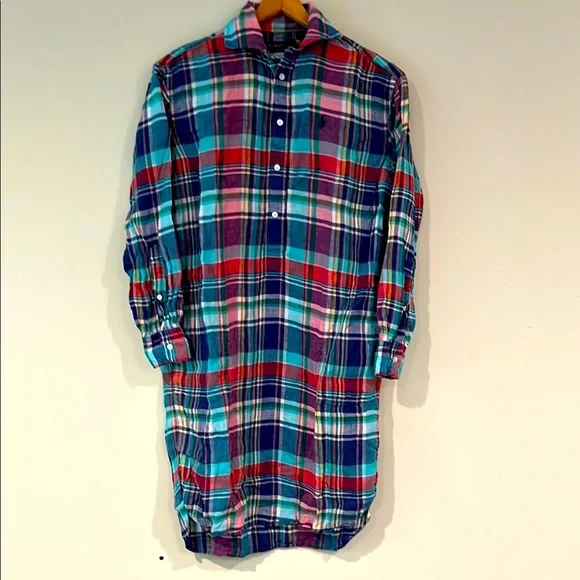 Polo Ralph Lauren | Dresses | Polo Ralph Lauren 0 Linen Multicolor Madras  Plaid Button Down Shirt Dress Euc | Poshmark